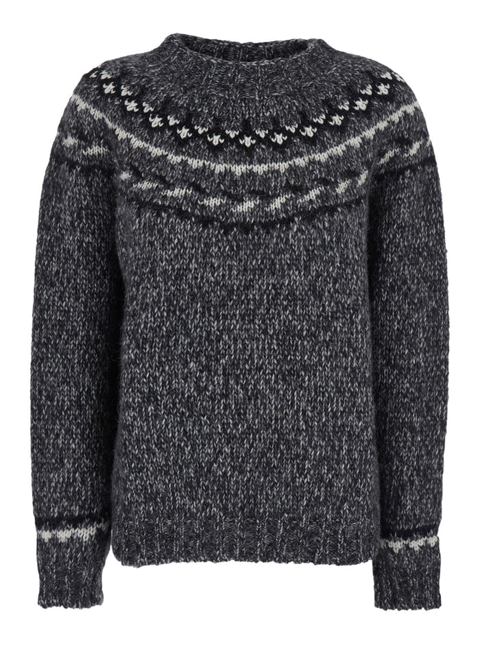 Grey Crewneck Sweater in Wool Blend Woman Alpaca Polyester Kashmir Jersey