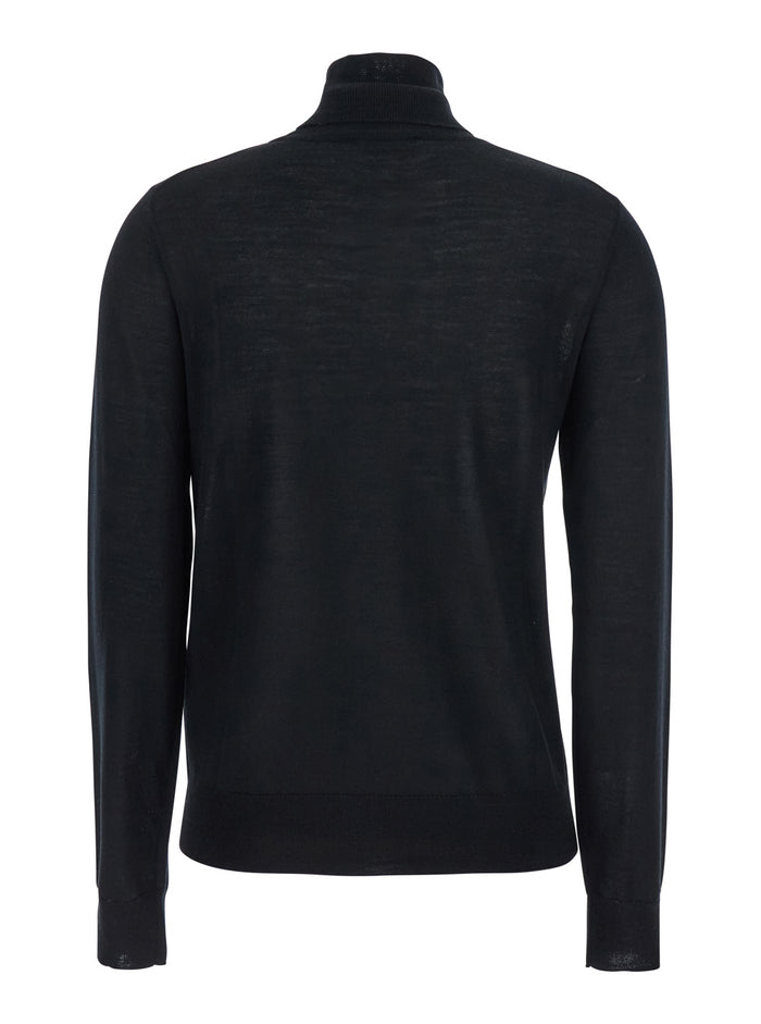 Black Turtleneck Sweater in Wool Blend Woman Silk Kashmir Jersey