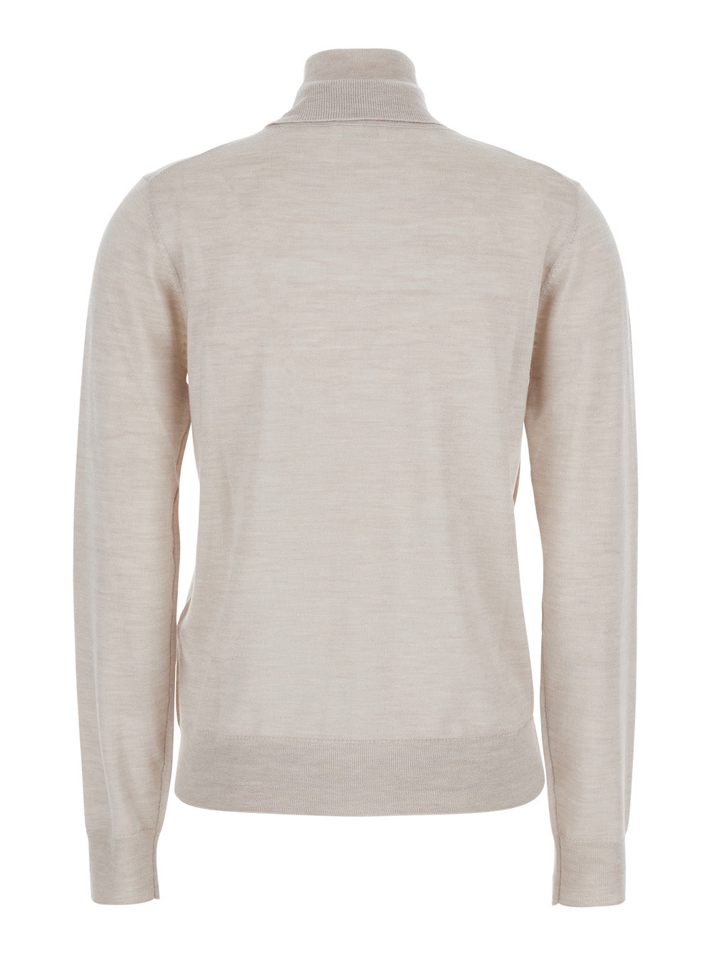 Beige Turtleneck Sweater in Wool Blend Woman Silk Kashmir Jersey