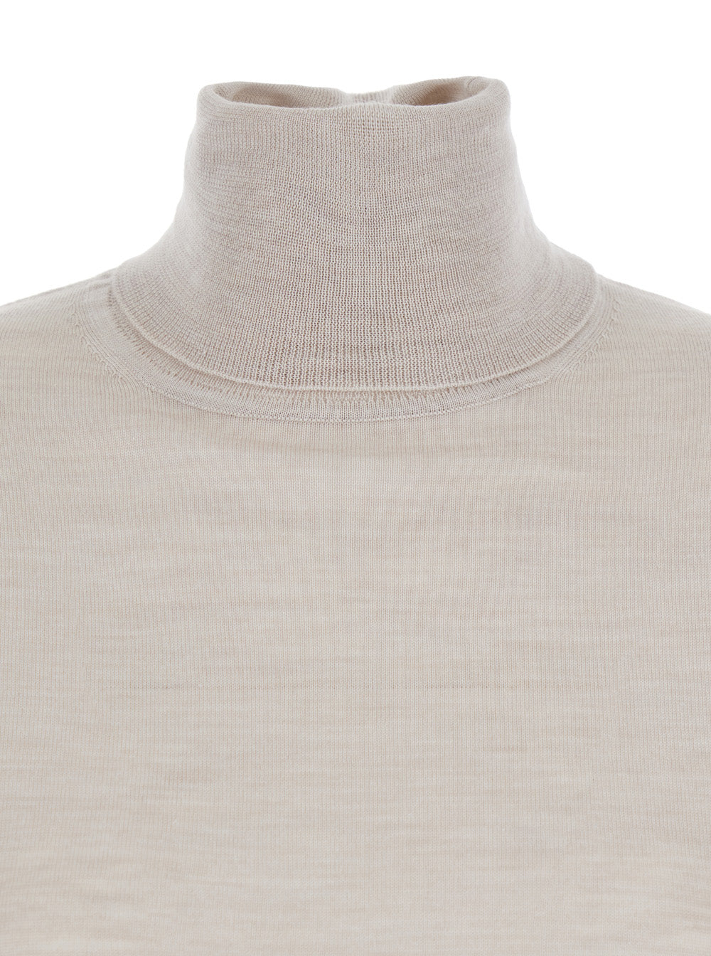 Beige Turtleneck Sweater in Wool Blend Woman Silk Kashmir Jersey
