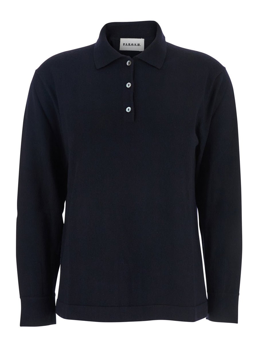 Blue Polo Shirt With Classic Collar Wool T-shirts & Jerseys