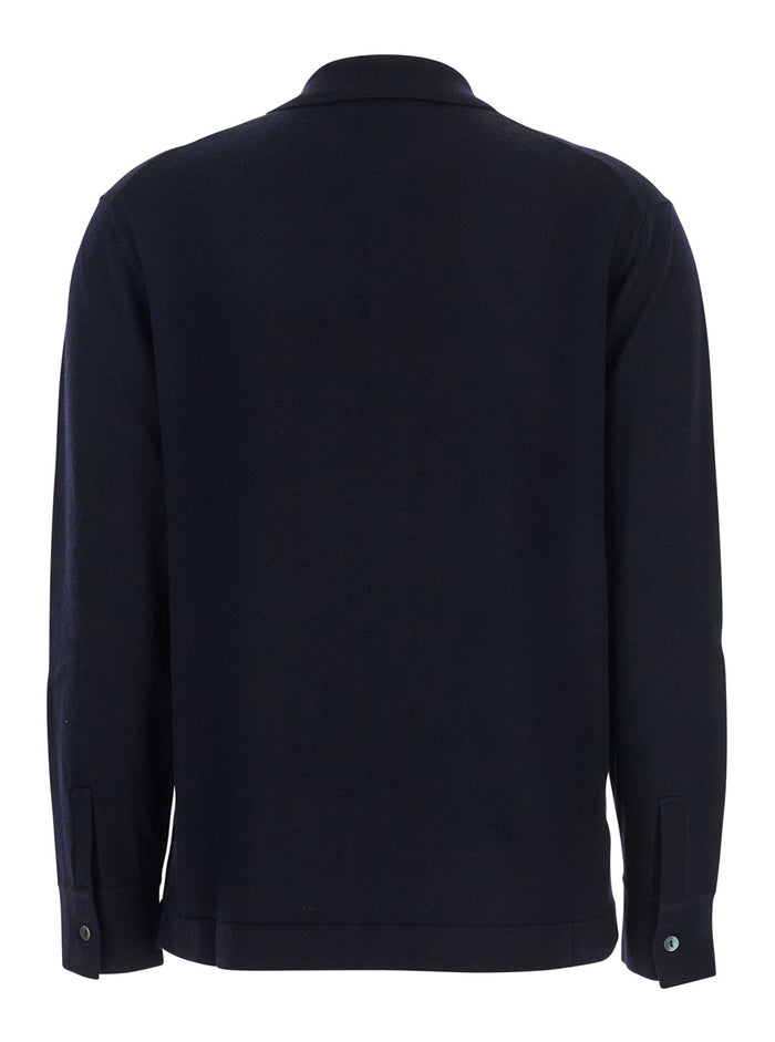 Blue Polo Shirt with Classic Collar and Long Sleeves in Wool Woman Blu Kashmir Elastane Tshirts