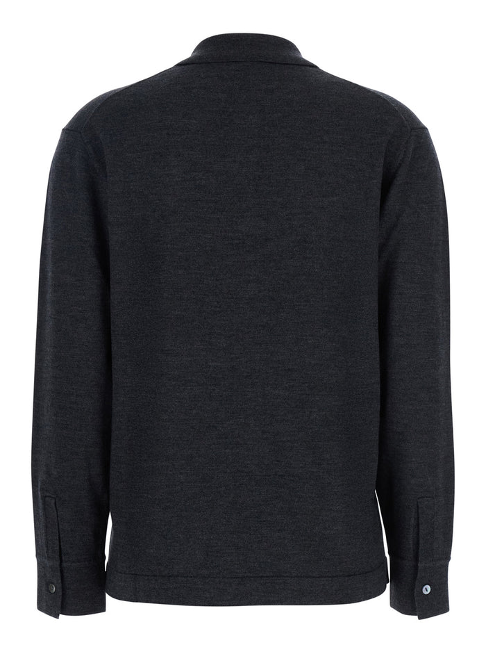 Grey Polo Shirt with Classic Collar and Long Sleeves in Wool Woman Kashmir Elastane Tshirts