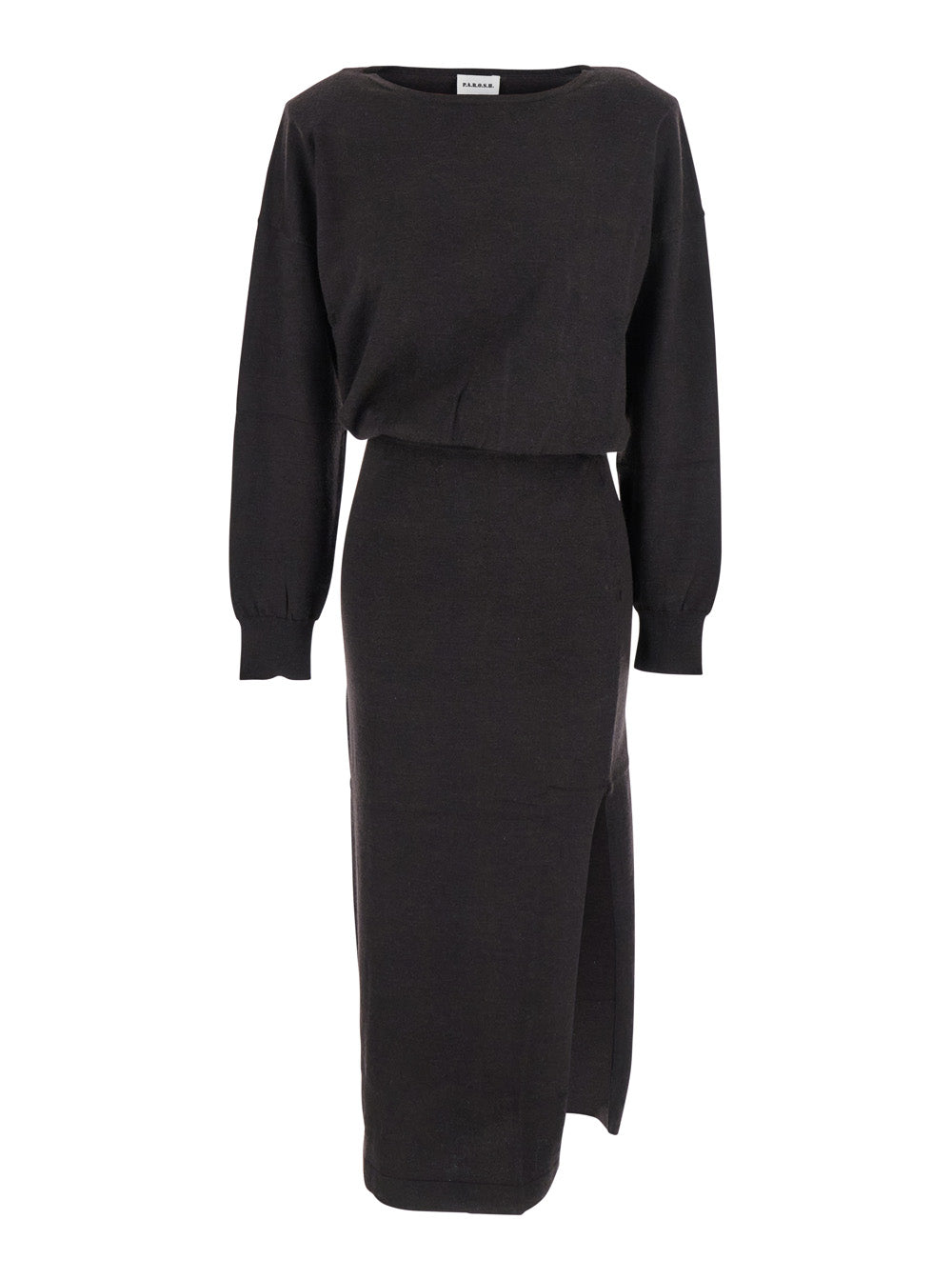 Brown Dress with Boat Neck in Wool and Cashmere Blend Woman Kashmir Elastane