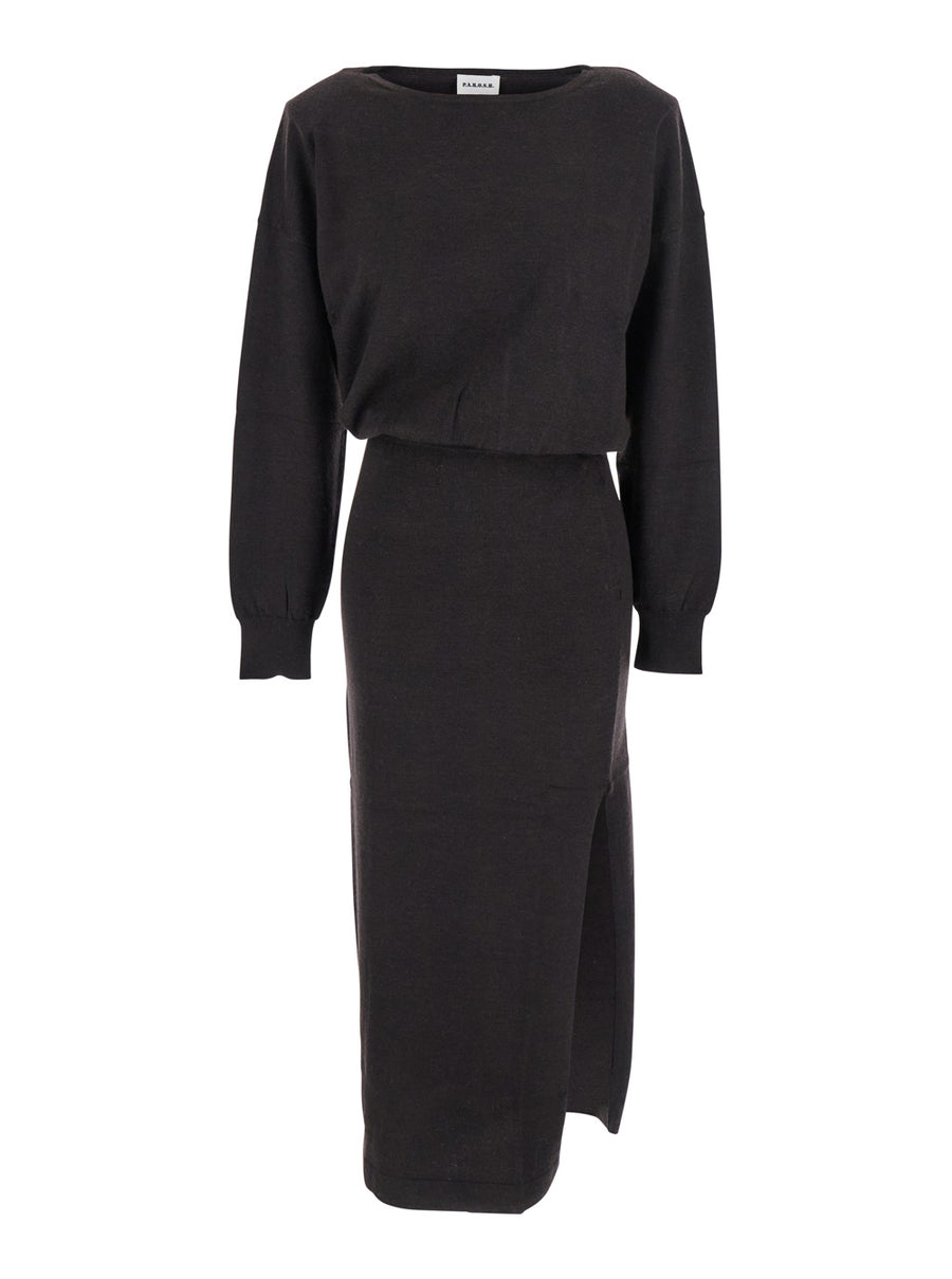 Brown Dress With Boat Neck Wool