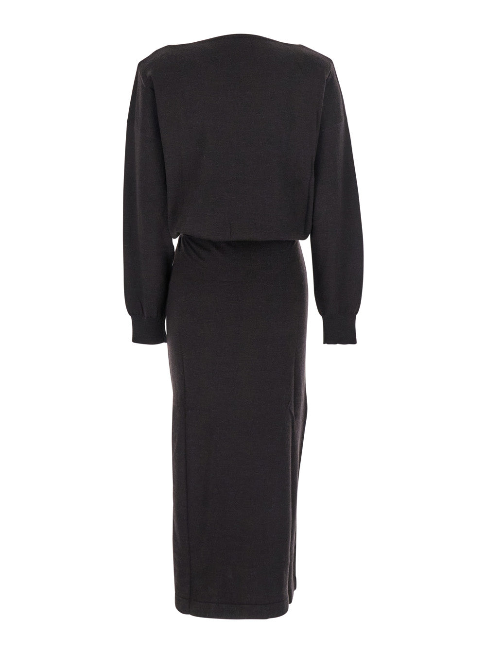 Brown Dress with Boat Neck in Wool and Cashmere Blend Woman Kashmir Elastane