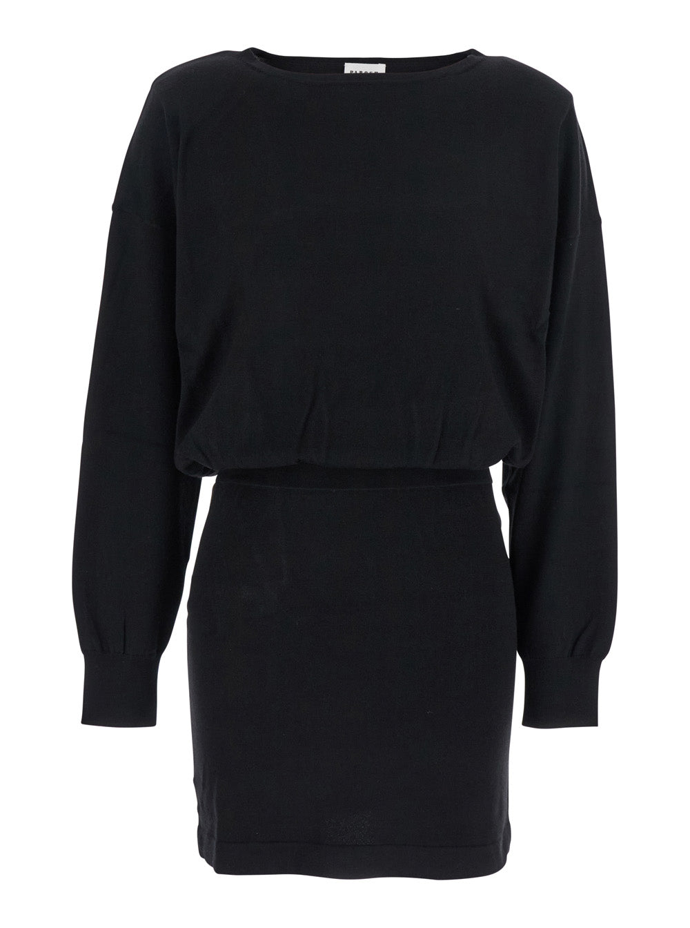 Black Dress with Boat Neck in Wool and Cashmere Blend Woman Kashmir Elastane