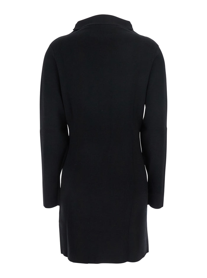 Black Turtleneck Midi Dress in Wool and Cashmere Woman Elastan