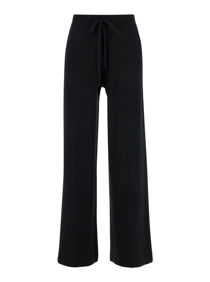 Black Relaxed Pants with Drawstring in Fabric Woman Trousers