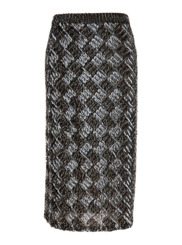 Brown Skirt with All-Over Sequins in Fabric Woman Polyamide Elastane