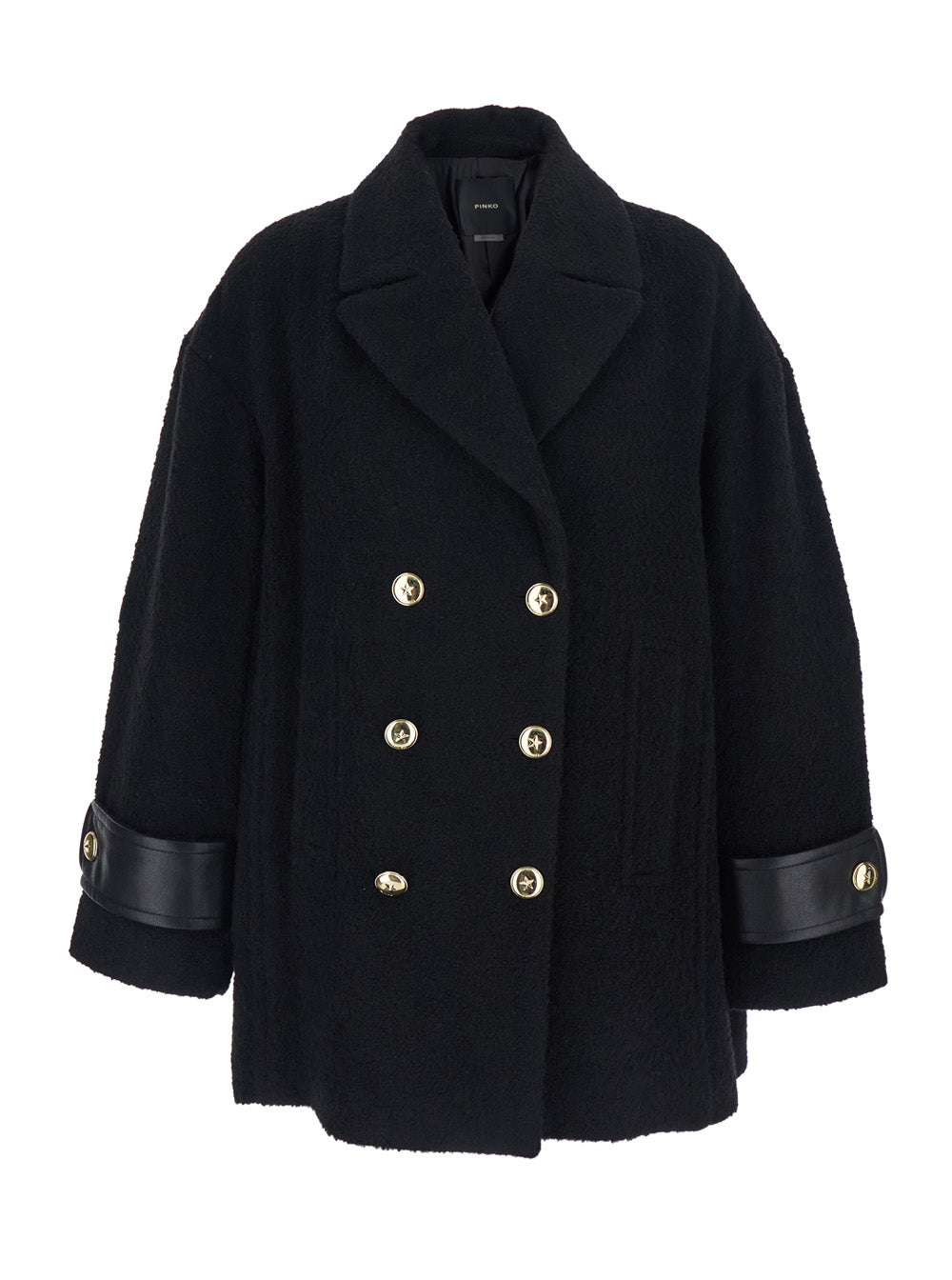 Canederli Black Double-Breasted Coat With Wide Notched Revers Wool Woman Polyester Acrylic