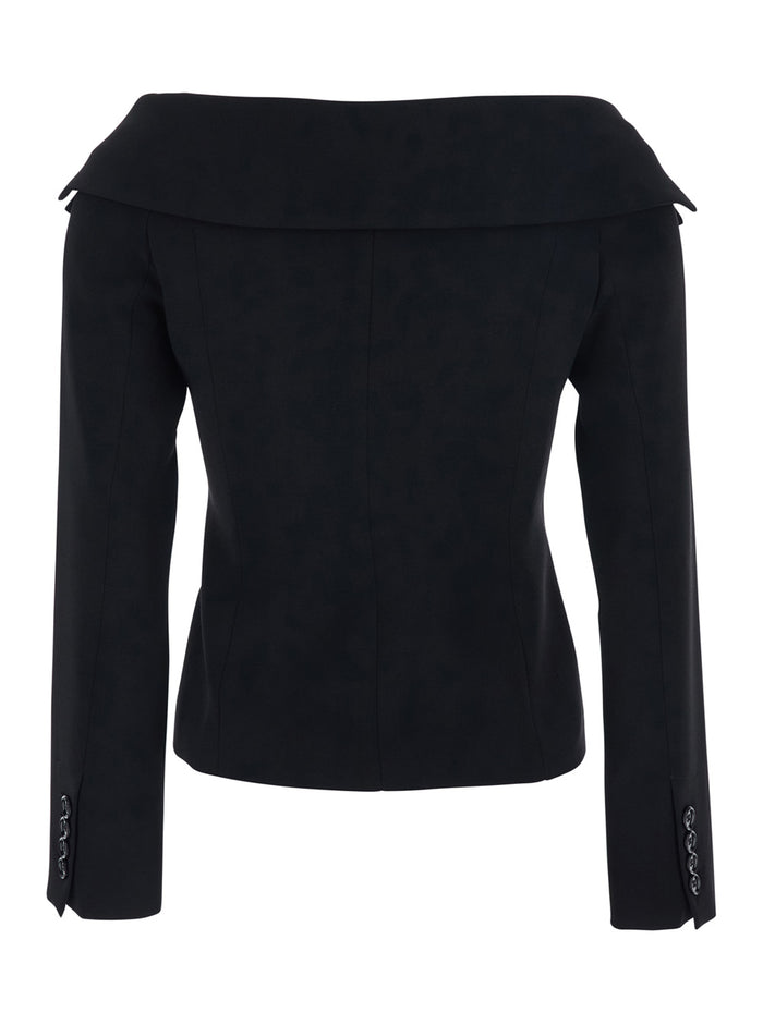 Antonina Black Jacket With Off-Shoulder Neckline Tech Fabric Woman Polyester Blazers