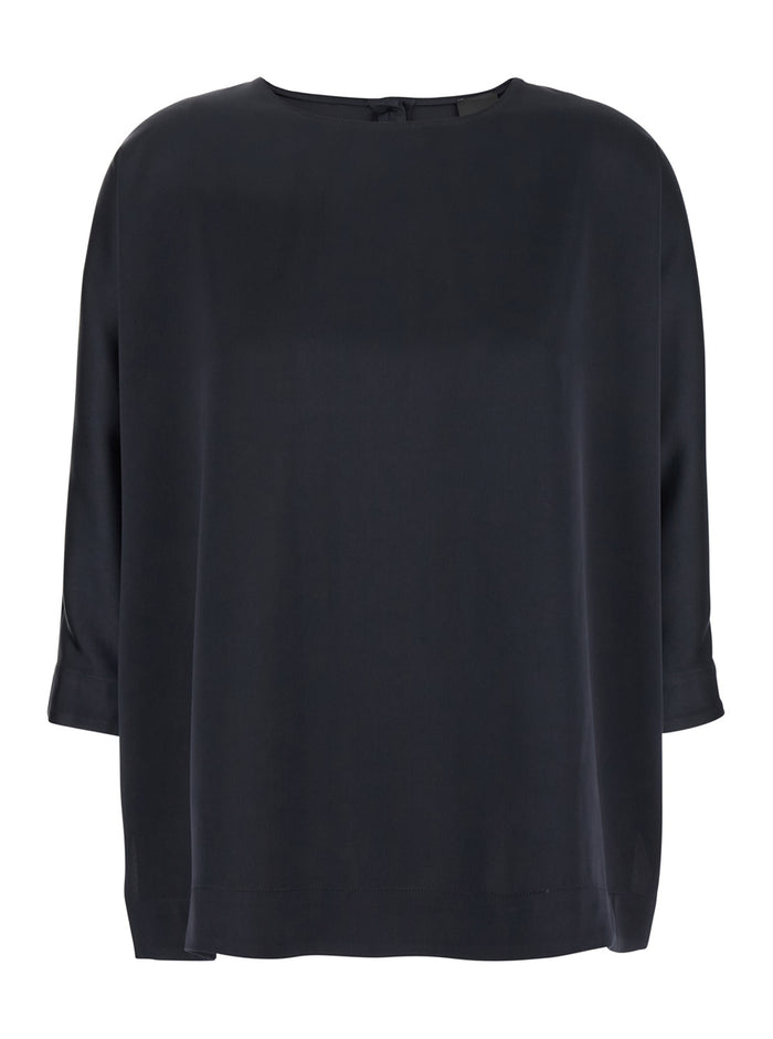 Blue Blouse with Three-Quarter Sleeves in Satin Woman Blu Polyester Shirts And Blouses