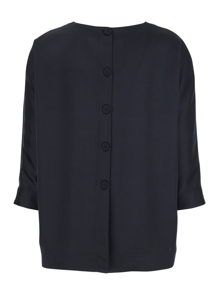 Blue Blouse with Three-Quarter Sleeves in Satin Woman Blu Polyester Shirts And Blouses