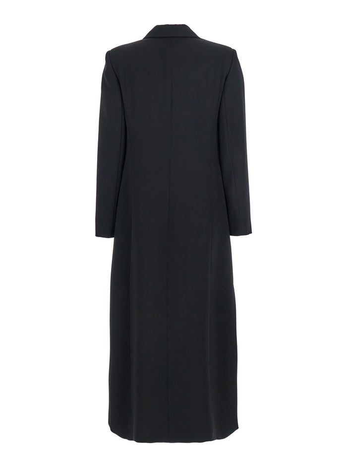 Cady Black Coat with Double-breasted Fastening in Fabric Woman Polyester Elastane Outerwear