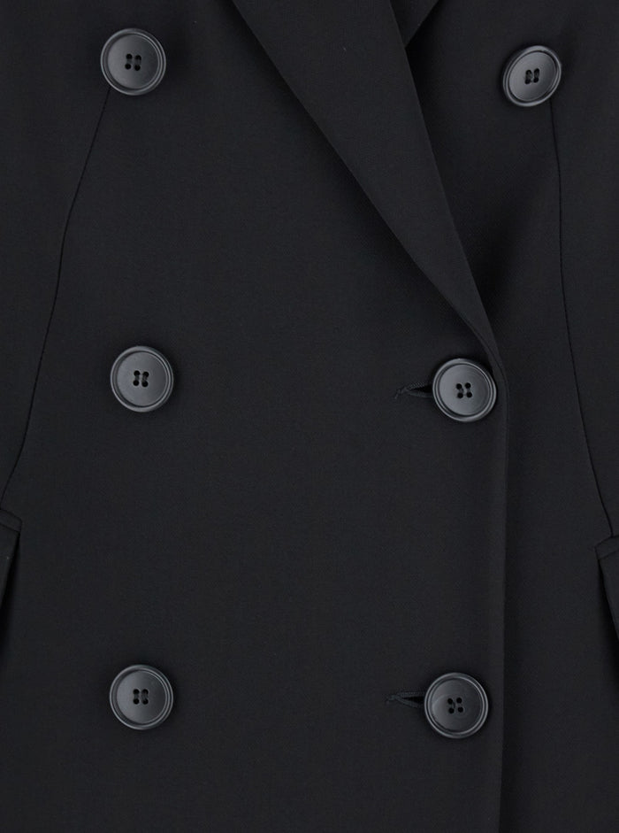 Cady Black Coat with Double-breasted Fastening in Fabric Woman Polyester Elastane Outerwear