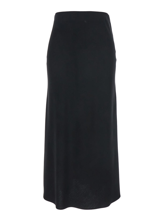 Black Midi Skirt with Concealed Side Zip Closure in Fabric Woman Cotton Polyester