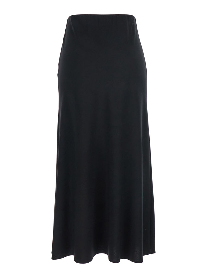 Black Midi Skirt with Concealed Side Zip Closure in Fabric Woman Cotton Polyester