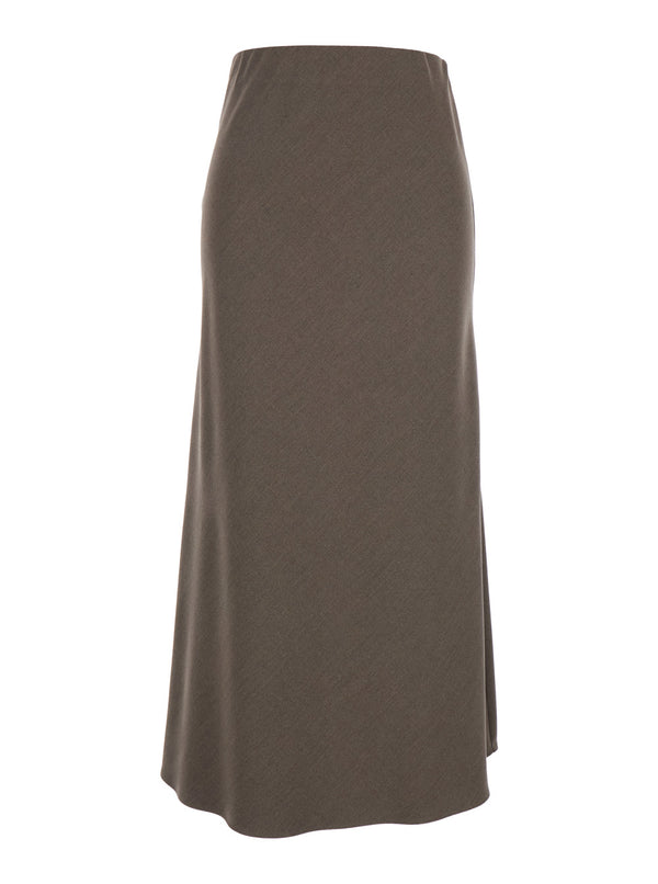Skirt Long Beige With Side Hook Closure Brown Polyester
