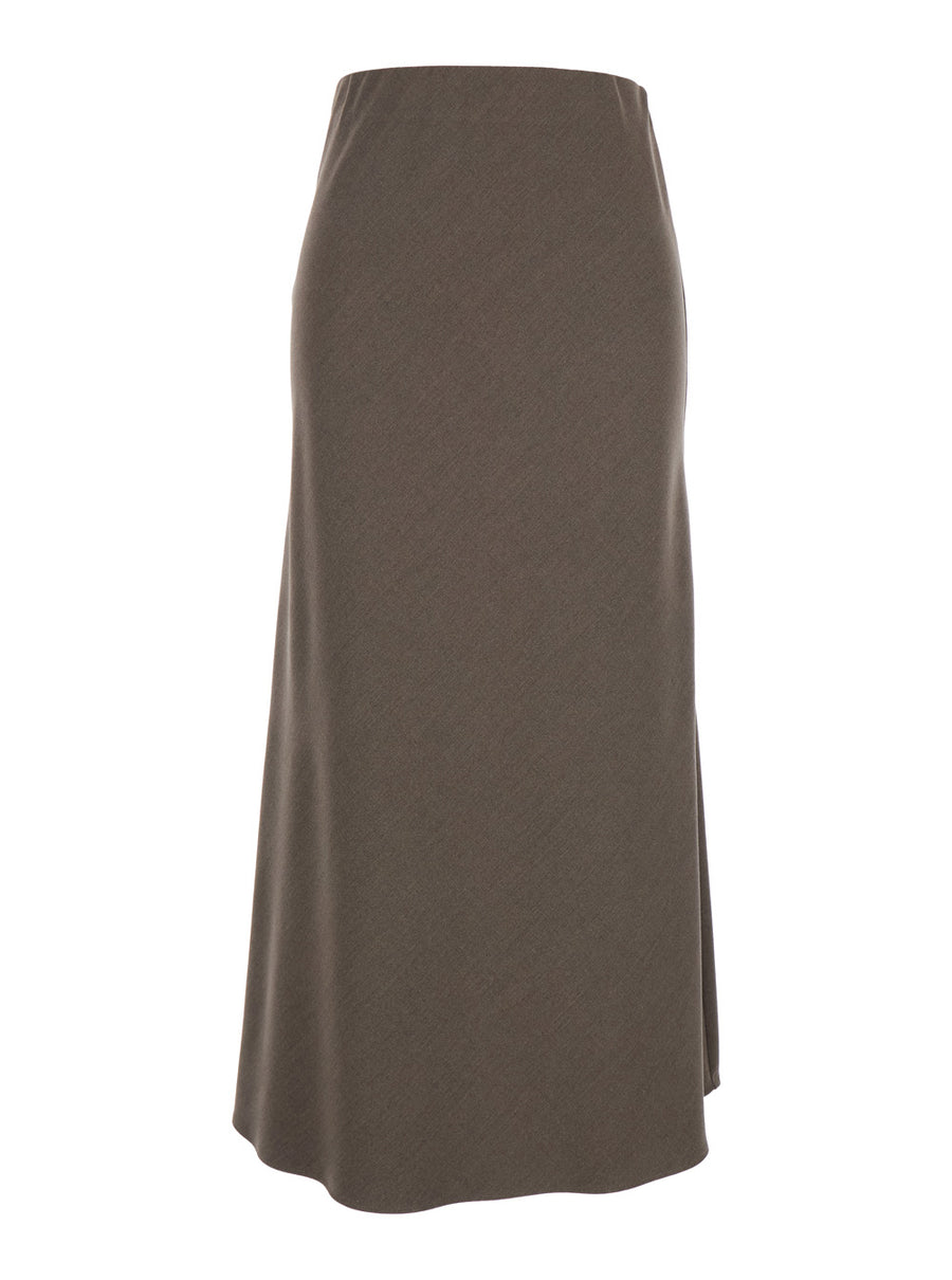 Skirt Long Beige With Side Hook Closure Brown Polyester