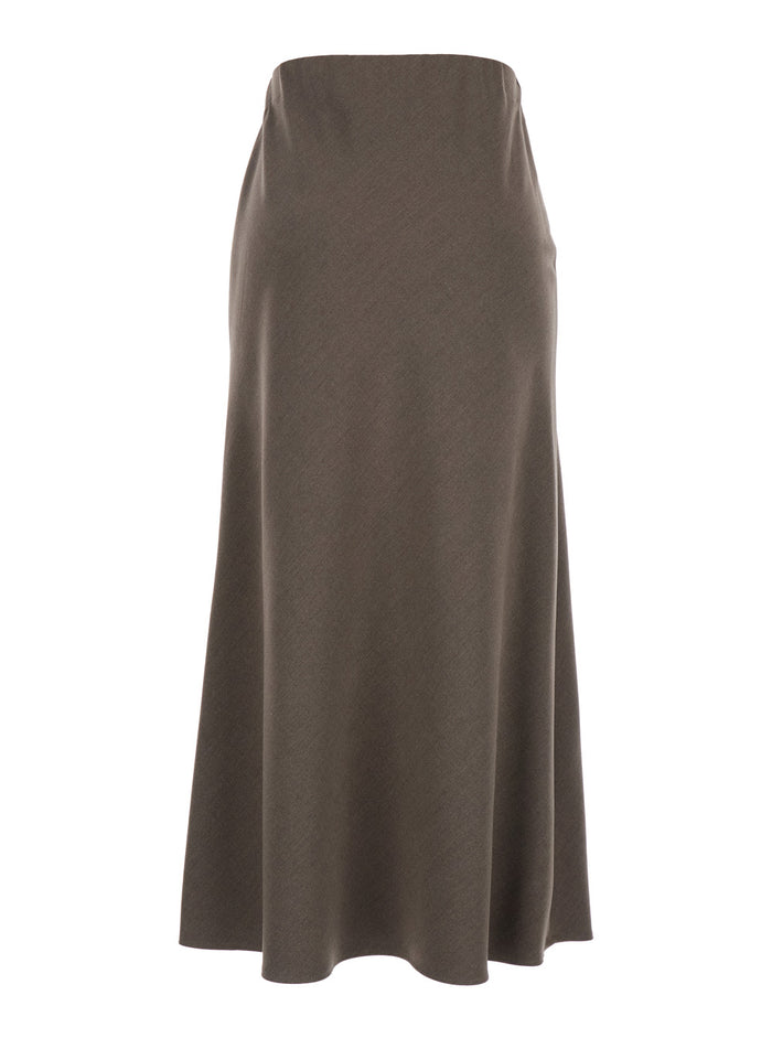 Beige Long Skirt with Side Hook and Loop Closure in Fabric Woman Brown