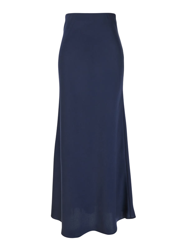 Blue Long Skirt With Ruffle Detail Polyester