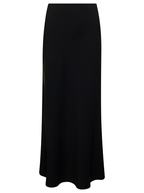 Black Midi Skirt With Volant Detail Polyester