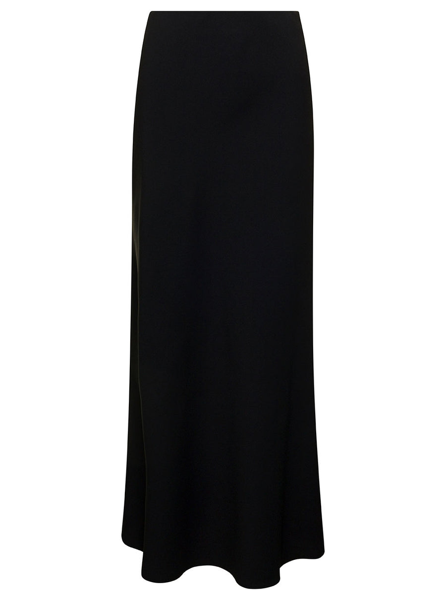 Black Midi Skirt With Volant Detail Polyester