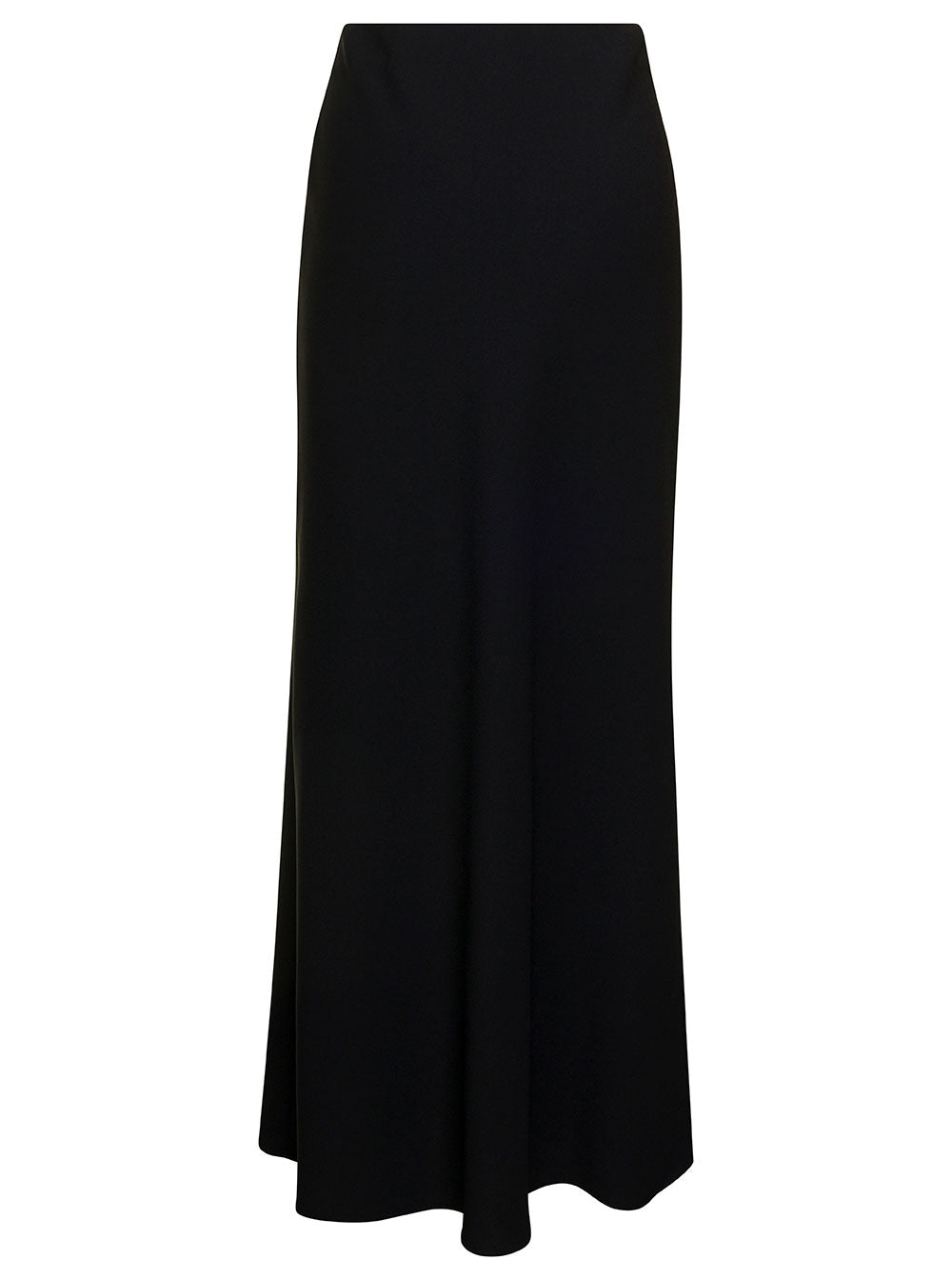 Black Midi Skirt with Volant Detail at the End in Satin Woman Polyester