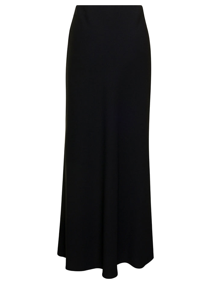 Black Midi Skirt with Volant Detail at the End in Satin Woman Polyester