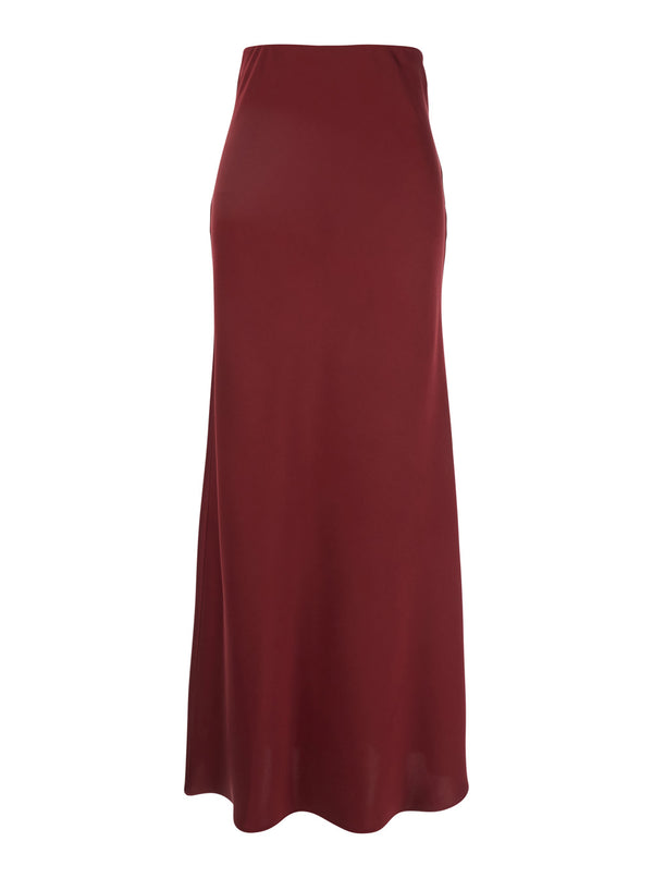 Bordeaux Long Skirt With Volant Detail Polyester