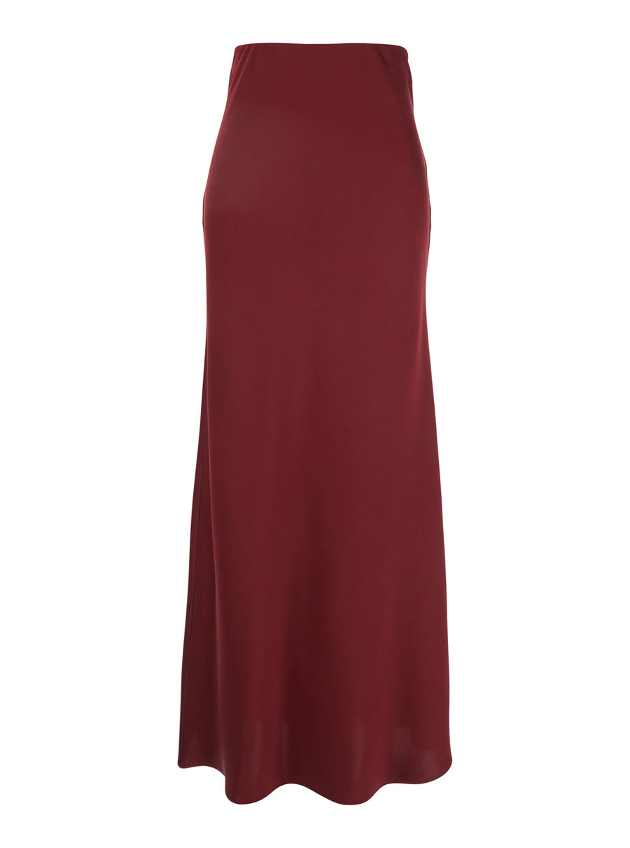 Bordeaux Long Skirt With Volant Detail Polyester