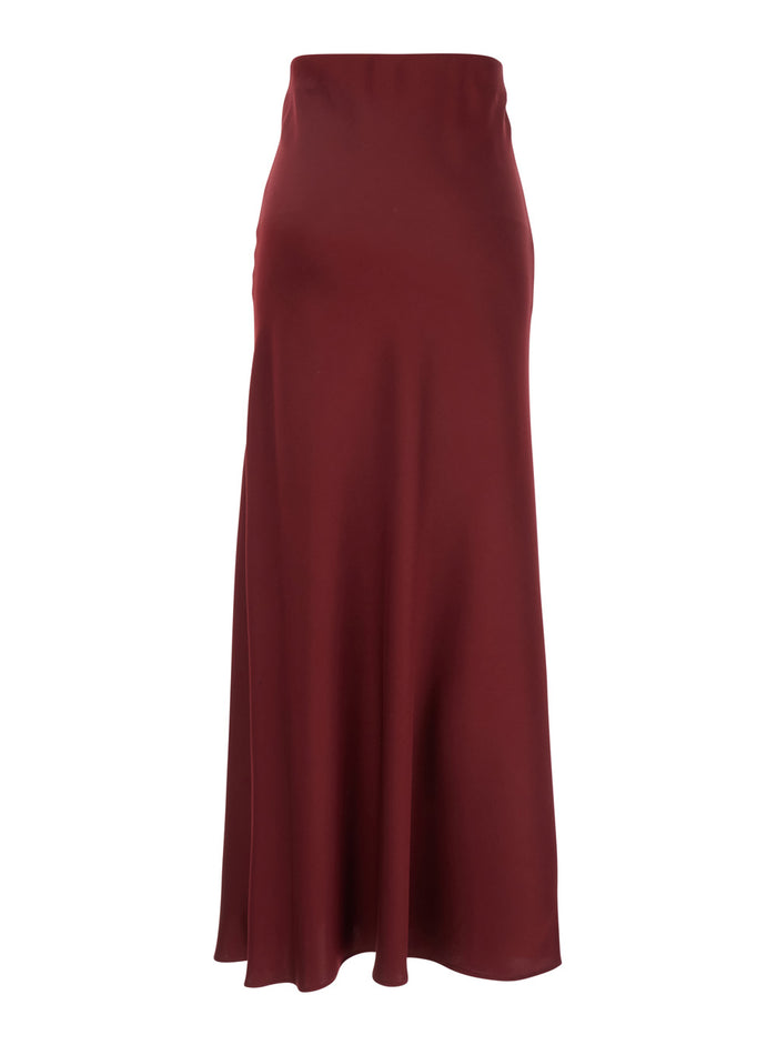 Bordeaux Long Skirt with Volant Detail at the End in Satin Woman Polyester