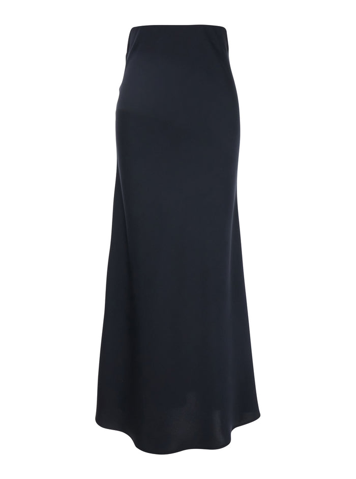 Blue Long Skirt with Volant Detail at the End in Satin Woman Blu Polyester