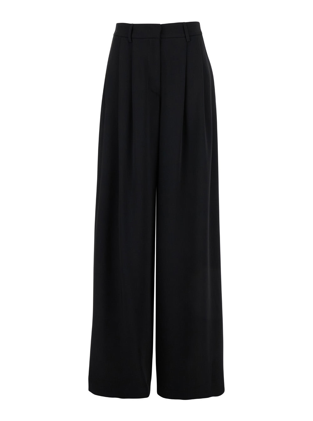 Black Pants with Belt Loops and Wide Leg in Cady Woman Polyester Trousers