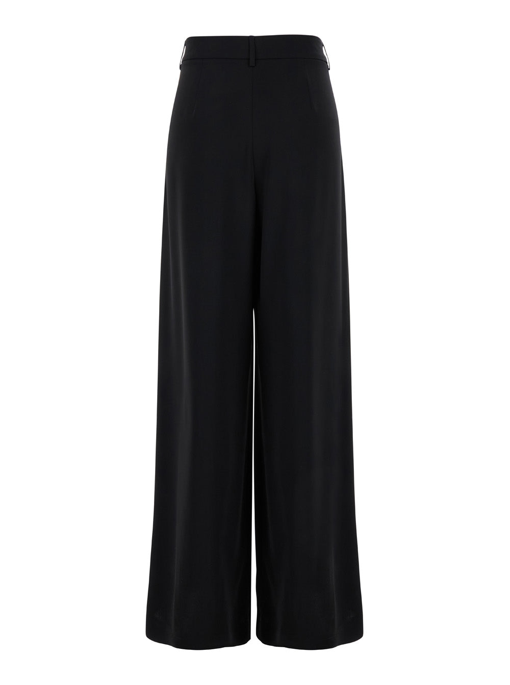 Black Pants with Belt Loops and Wide Leg in Cady Woman Polyester Trousers