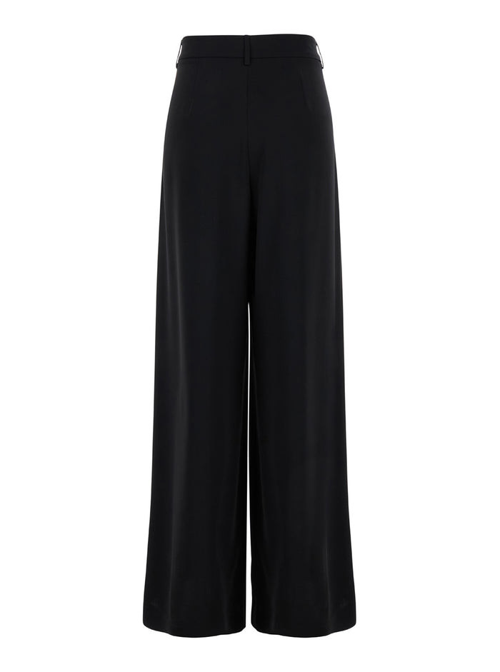 Black Pants with Belt Loops and Wide Leg in Cady Woman Polyester Trousers