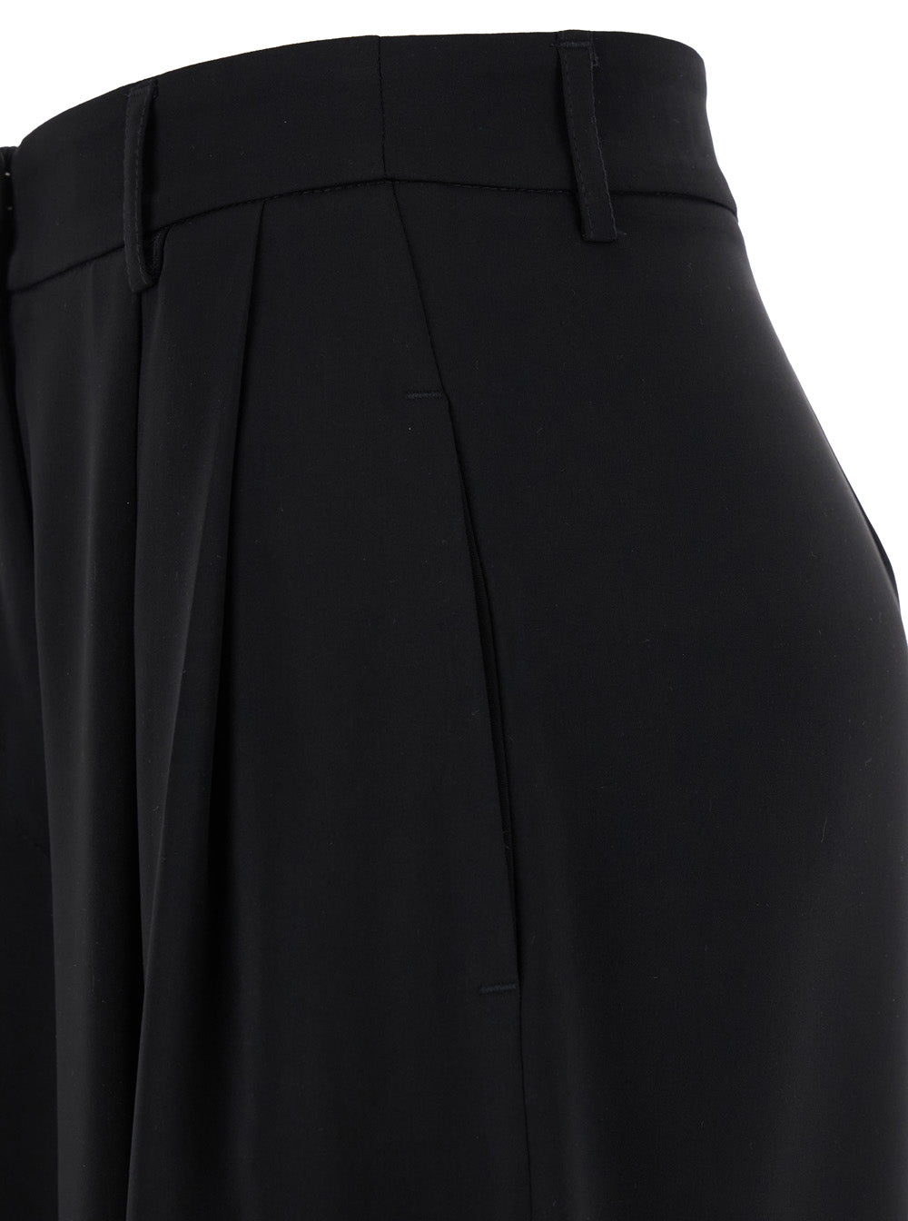 Black Pants with Belt Loops and Wide Leg in Cady Woman Polyester Trousers