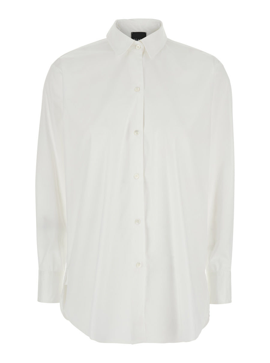 White Cotton Blend Stretch Shirt Blouses