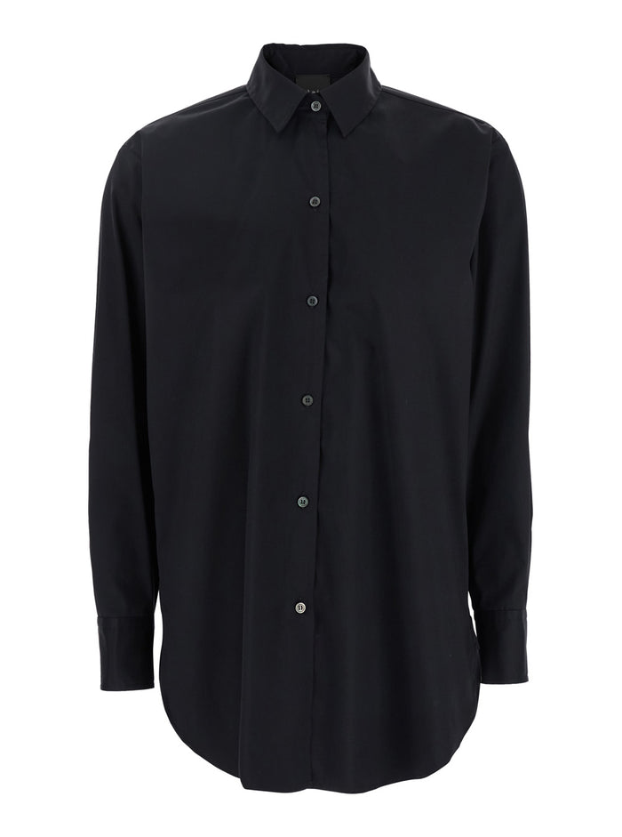 Black Shirt with Classic Collar in Cotton Blend Stretch Woman Polyamide Elastane And Blouses