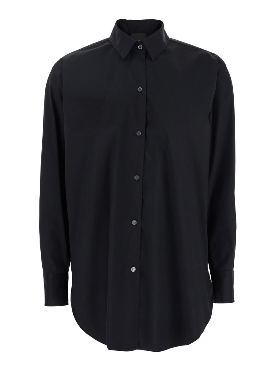 Black Shirt With Classic Collar Cotton Polyamide Elastane Blouses