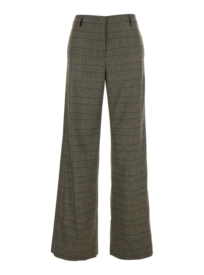 Brown Trousers with Striped Motif in Wool Woman Polyester Viscose Elastane