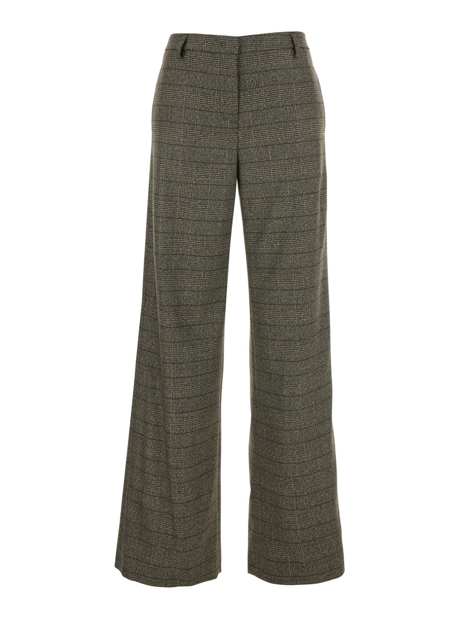 Brown Wool Trousers With Striped Motif Polyester