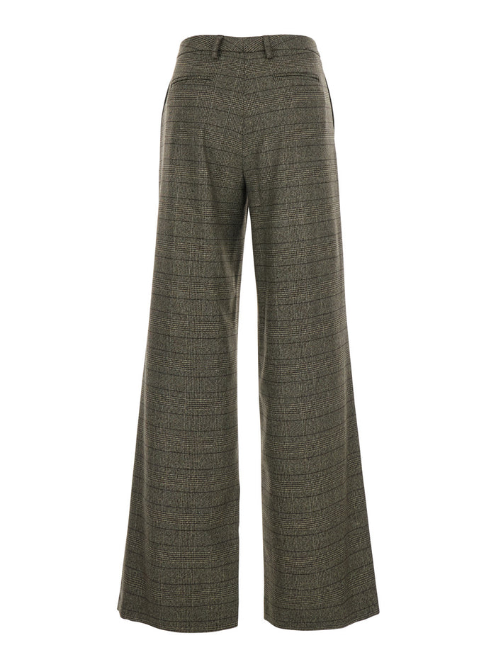 Brown Trousers with Striped Motif in Wool Woman Polyester Viscose Elastane