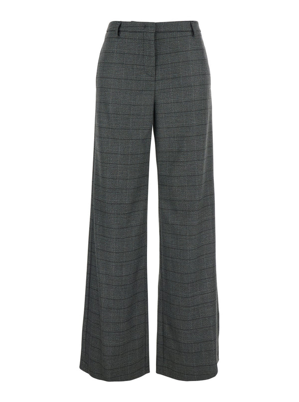 Grey Striped Motif Wool Trousers Polyester