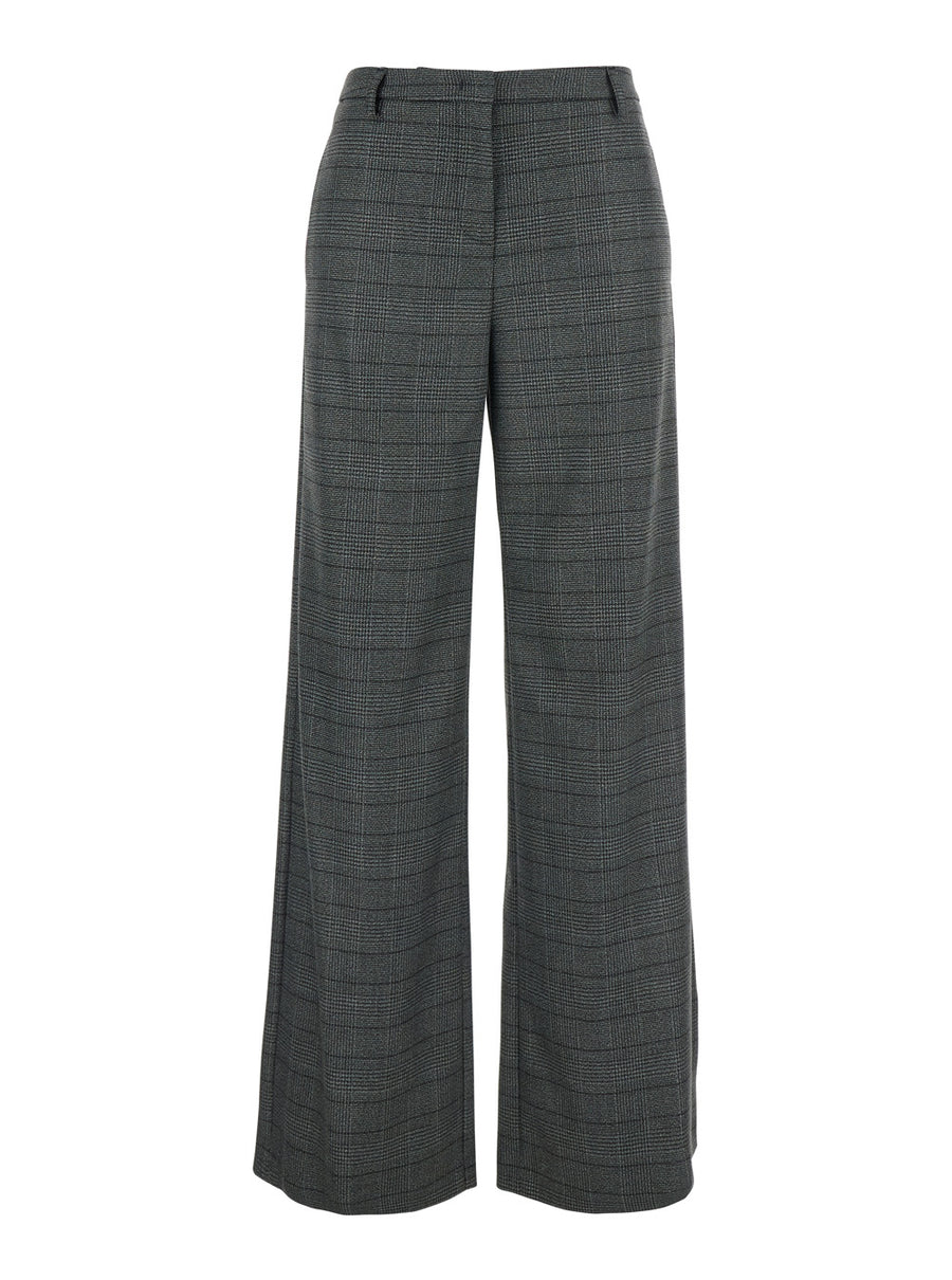 Grey Striped Motif Wool Trousers Polyester