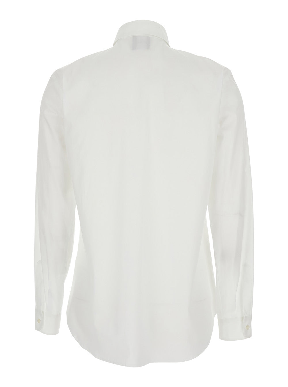 White Shirt with Classic Collar and Curved Hem in Cotton Woman Blouses