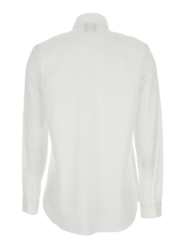 White Shirt with Classic Collar and Curved Hem in Cotton Woman Blouses