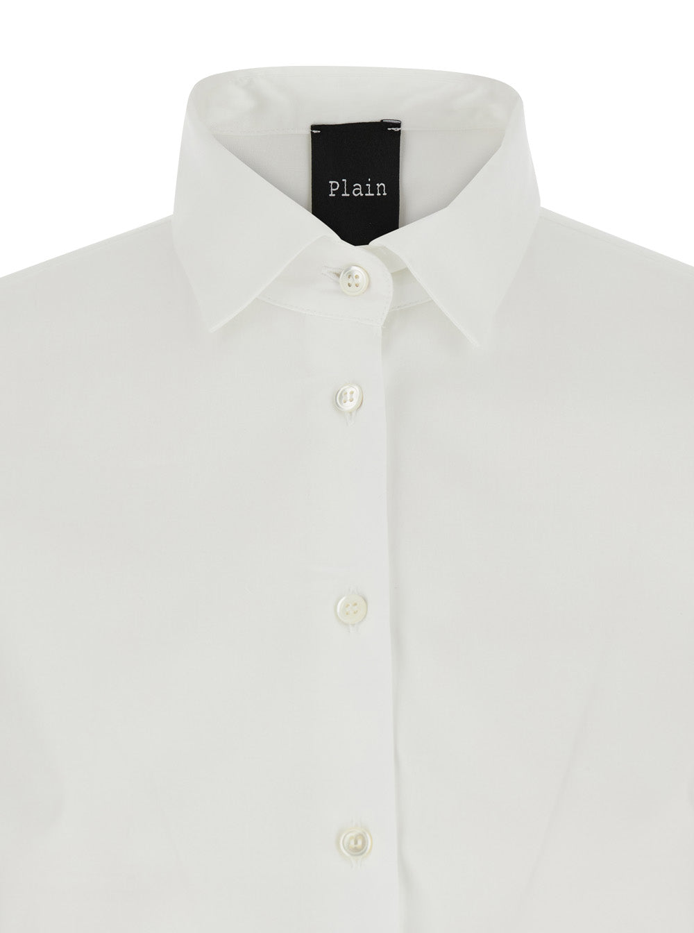 White Shirt with Classic Collar and Curved Hem in Cotton Woman Blouses
