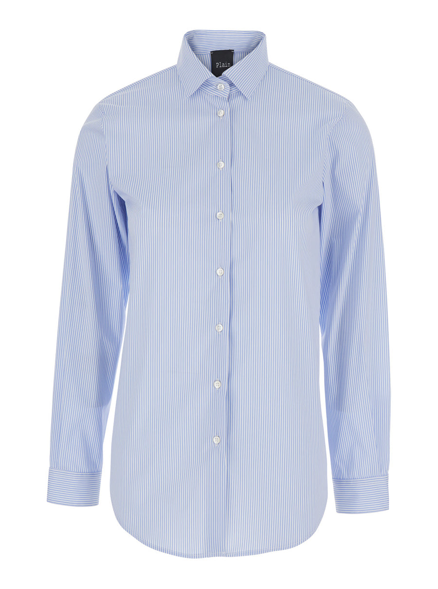 Light Blue Cotton Shirt With Classic Collar Blouses